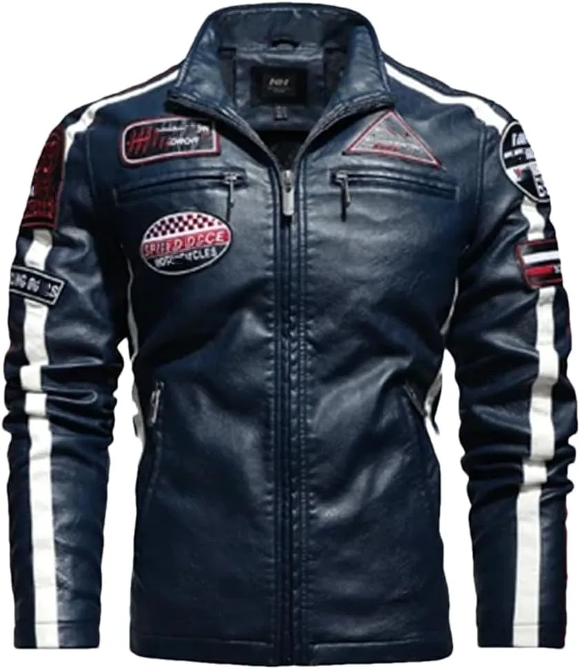Men's PU Jackets Vintage Moto Leather Jackets Biker Faux Leather Zipper Coats
