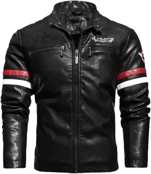 Men's PU Jackets Vintage Moto Leather Jackets Biker Faux Leather Zipper Coats