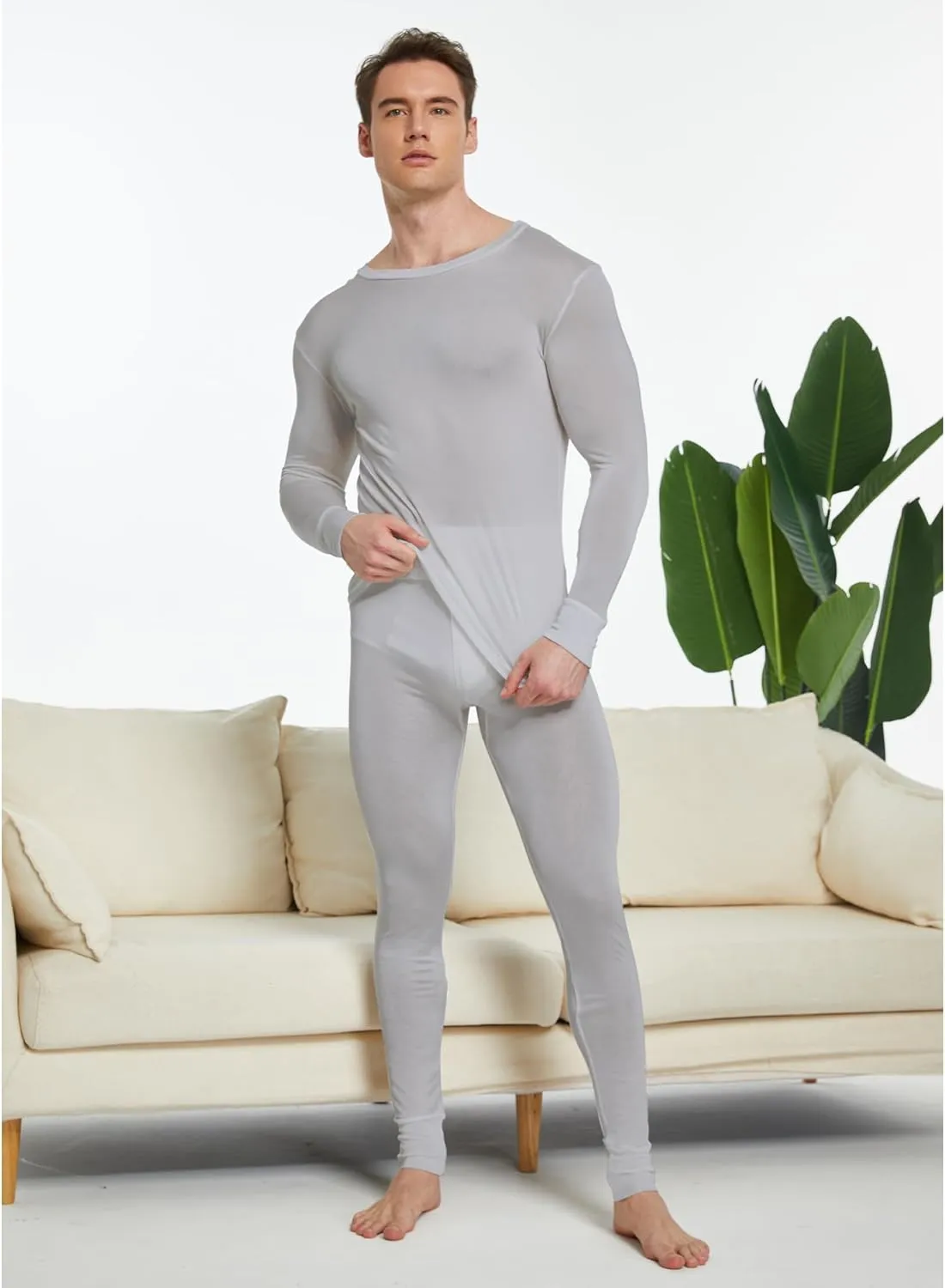 Men's Pure Mulberry Silk Knitted Thermal Underwear Long Johns Bottom