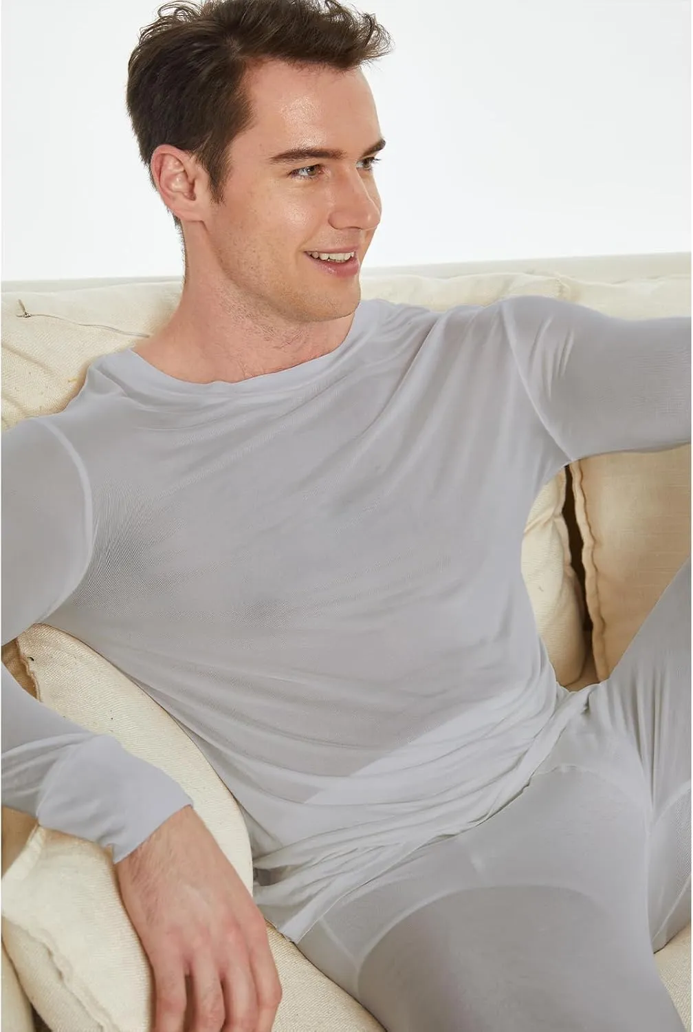 Men's Pure Mulberry Silk Knitted Thermal Underwear Long Johns Bottom