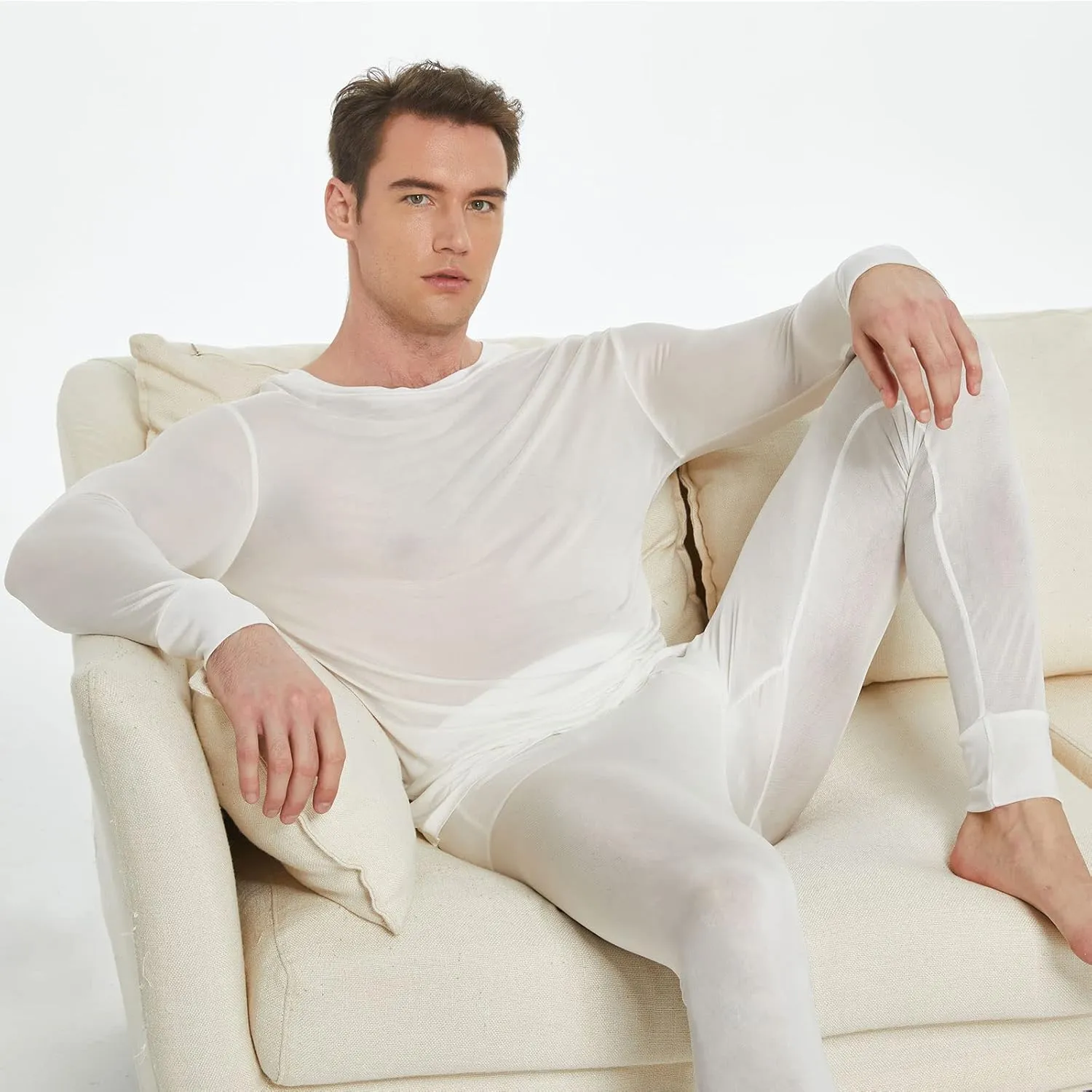 Men's Pure Mulberry Silk Knitted Thermal Underwear Long Johns Bottom