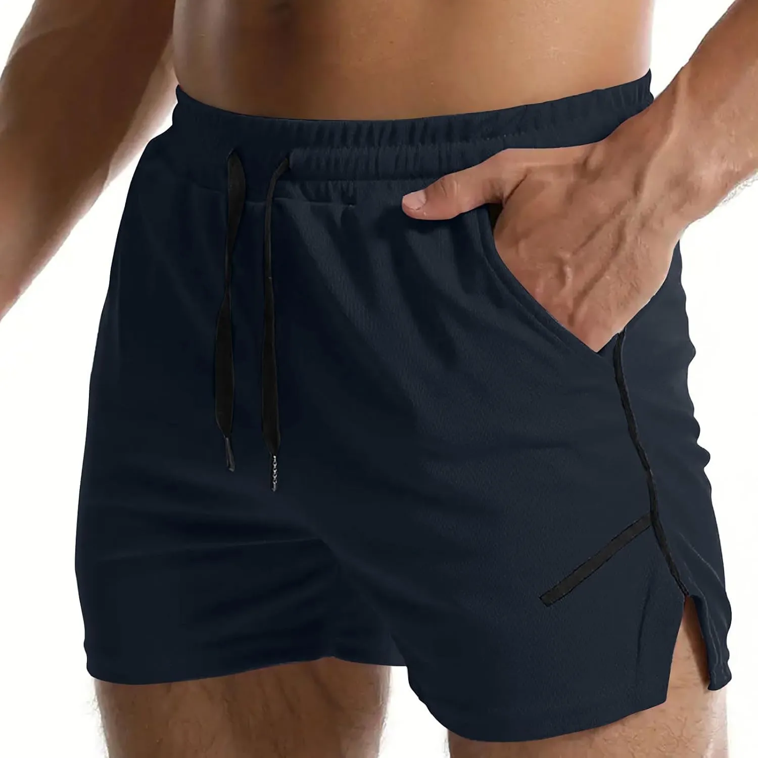 Men's Running Athletic Shorts Split Workout Gym Tennis Shorts Quick Dry Lightweight Active Shorts Loose Pocket Shorts