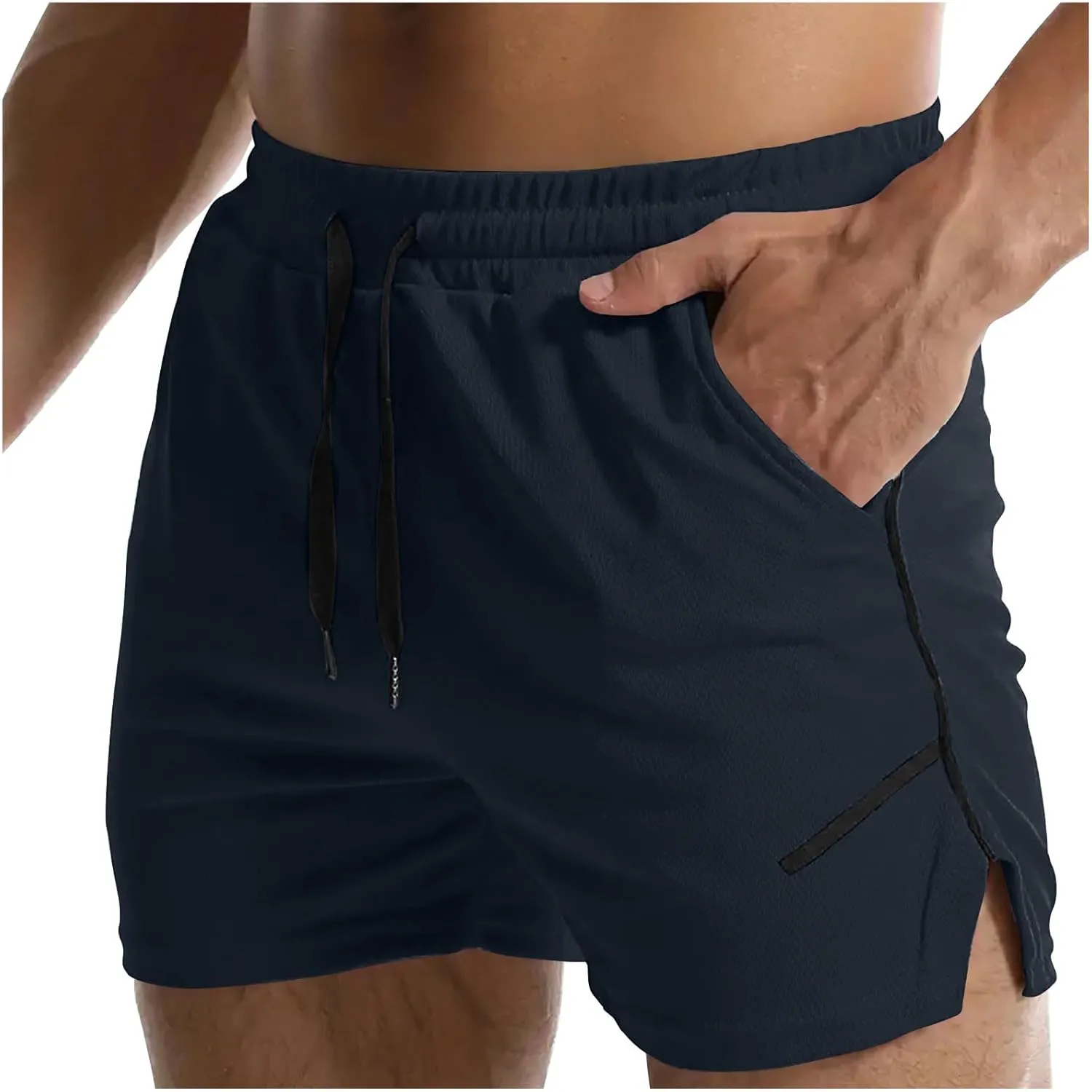 Men's Running Athletic Shorts Split Workout Gym Tennis Shorts Quick Dry Lightweight Active Shorts Loose Pocket Shorts