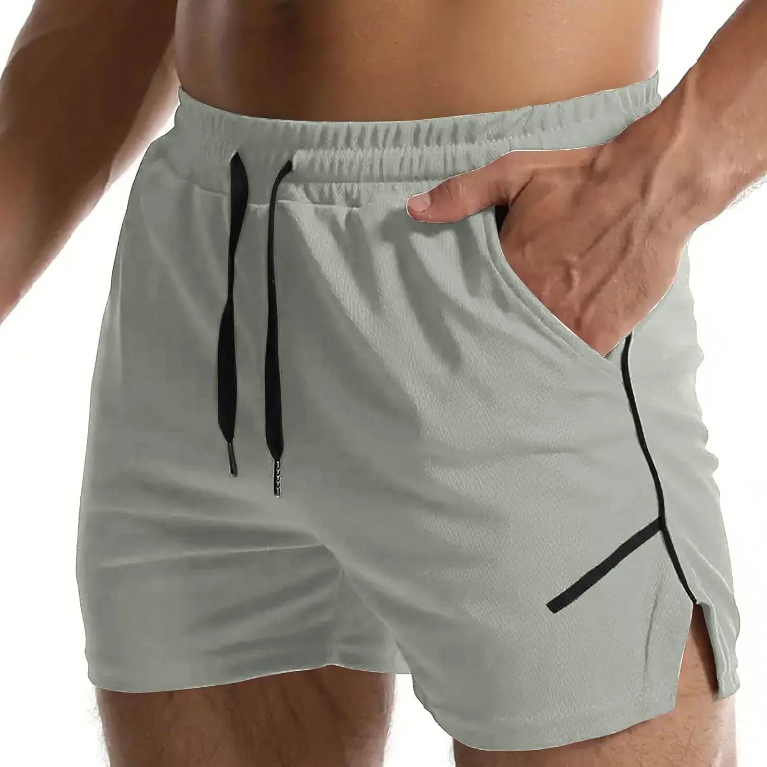 Men's Running Athletic Shorts Split Workout Gym Tennis Shorts Quick Dry Lightweight Active Shorts Loose Pocket Shorts