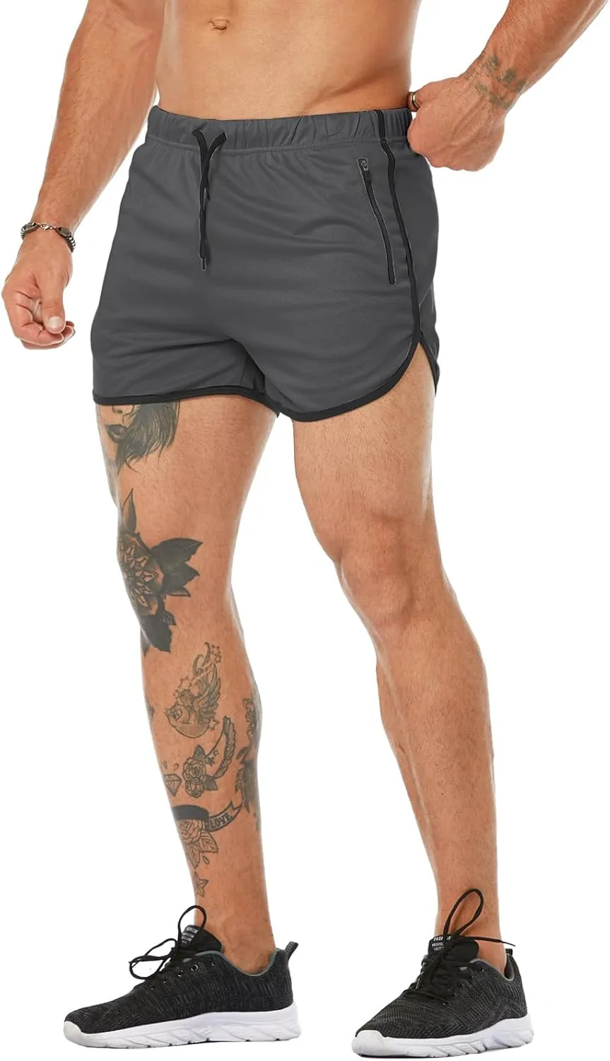 Men's Running Shorts 3" Quick Dry Lighweight Gym Workout Shorts with Zipper Pockets Athletic Jogging Shorts