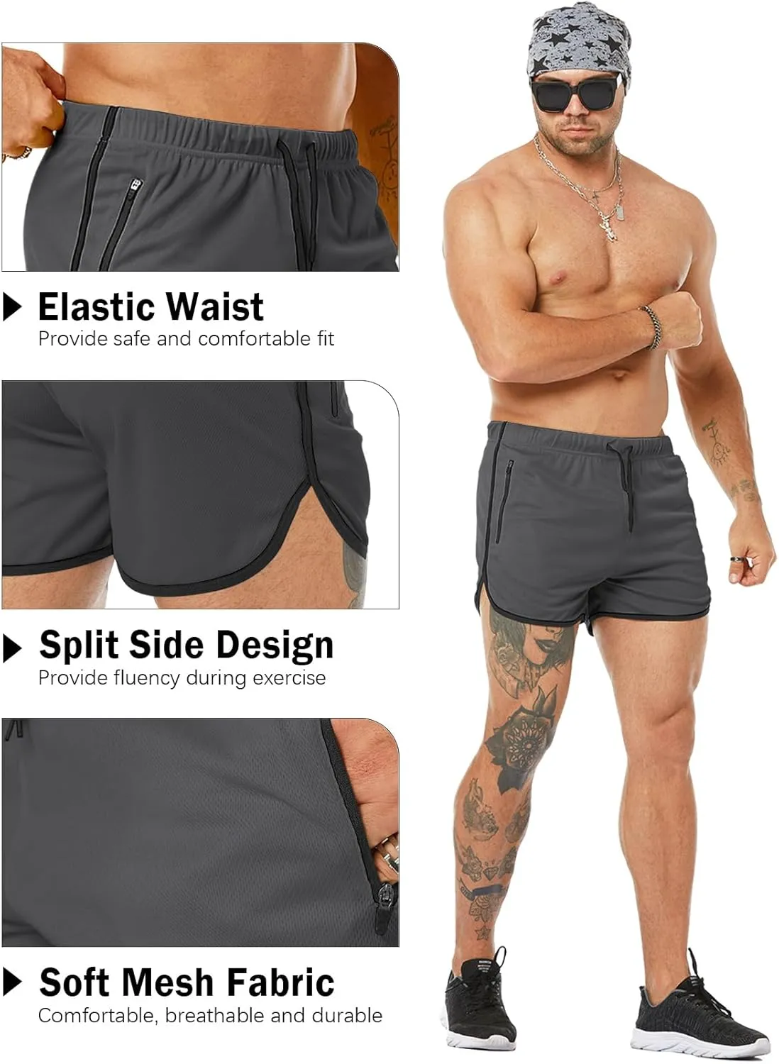 Men's Running Shorts 3" Quick Dry Lighweight Gym Workout Shorts with Zipper Pockets Athletic Jogging Shorts