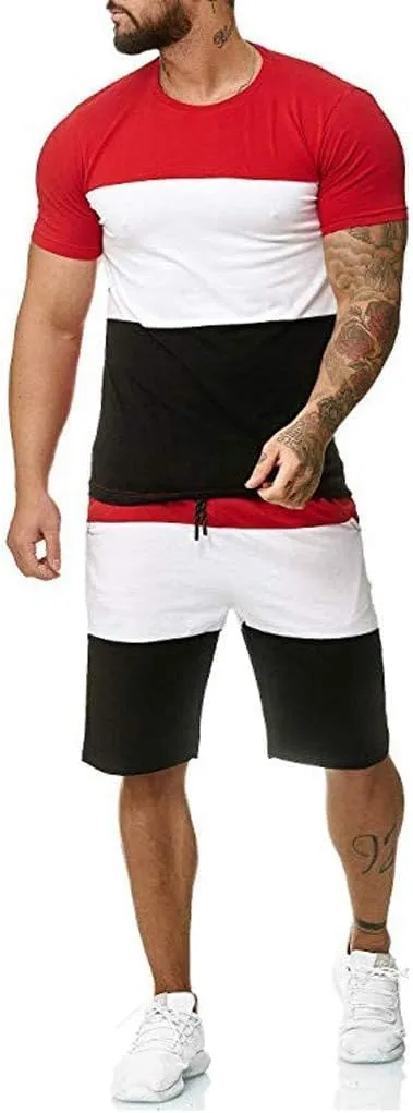 Mens Short Sets 2 Piece Outfits Summer Casual Muscle Gym Workout Athletic T Shirt Outfits for Men