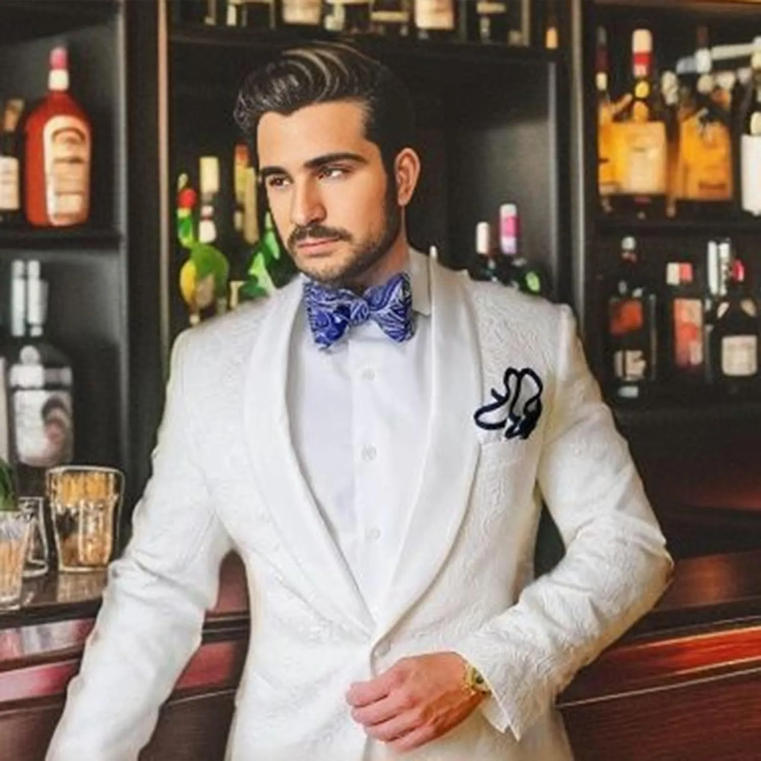 Mens Suits Prom Wedding Suits for Men White Pant Suit Set Classic Fit 2 Piece One Button Men's Suits