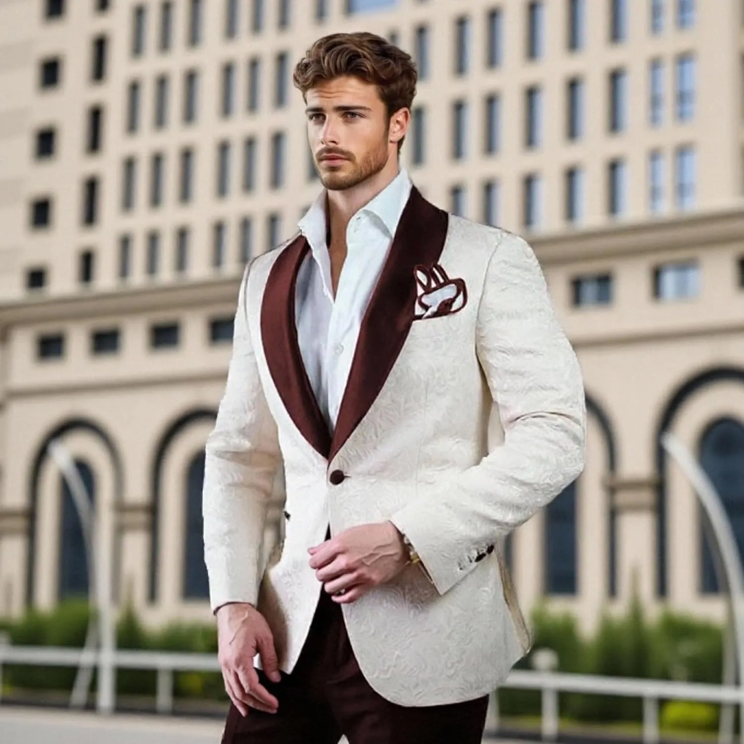 Mens Suits Prom Wedding Suits for Men White Pant Suit Set Classic Fit 2 Piece One Button Men's Suits