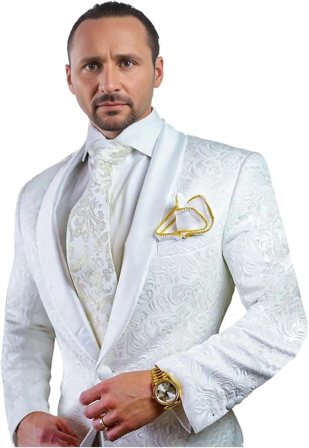 Mens Suits Prom Wedding Suits for Men White Pant Suit Set Classic Fit 2 Piece One Button Men's Suits