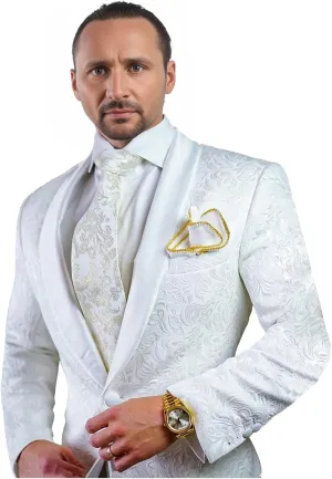 Mens Suits Prom Wedding Suits for Men White Pant Suit Set Classic Fit 2 Piece One Button Men's Suits