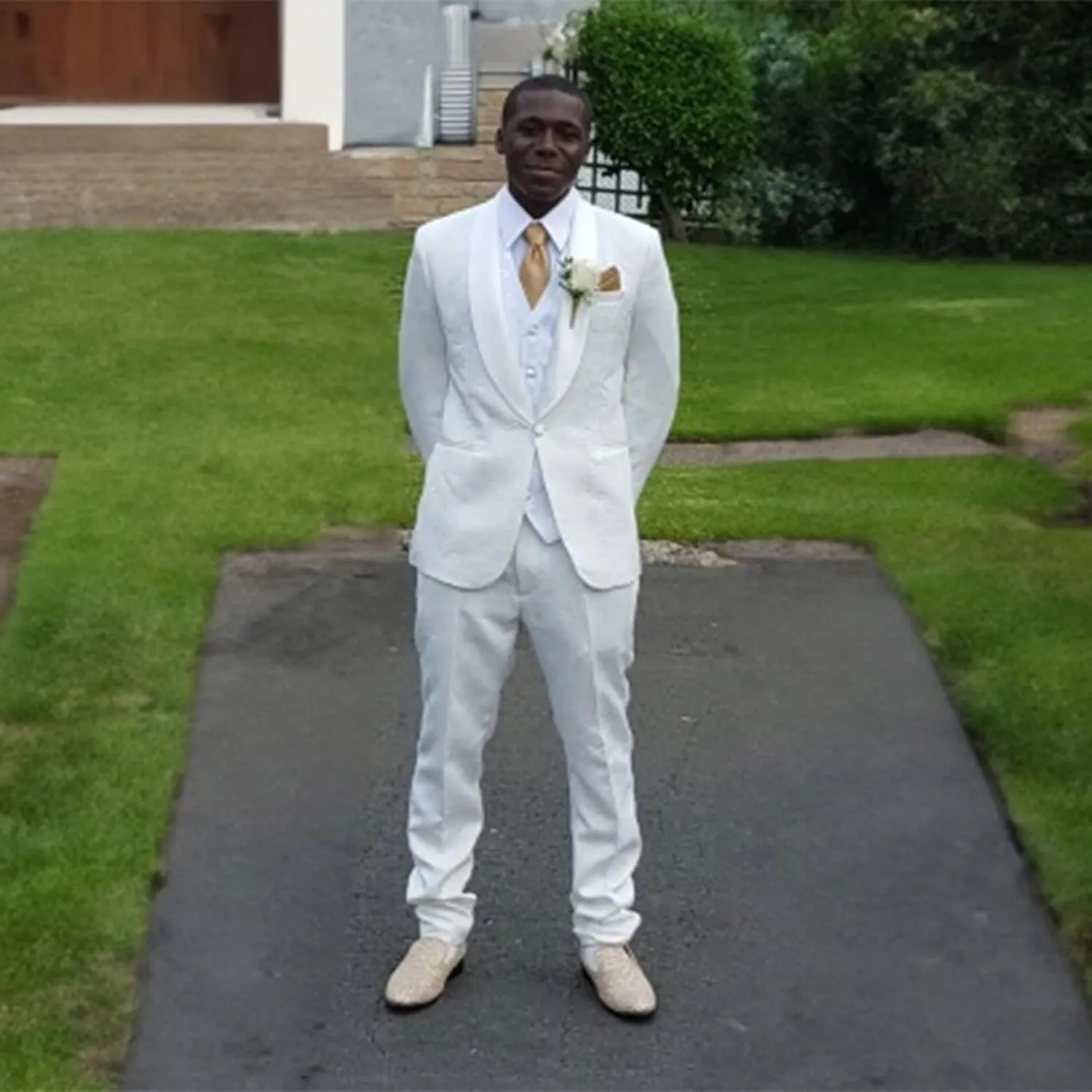 Mens Suits Prom Wedding Suits for Men White Pant Suit Set Classic Fit 2 Piece One Button Men's Suits