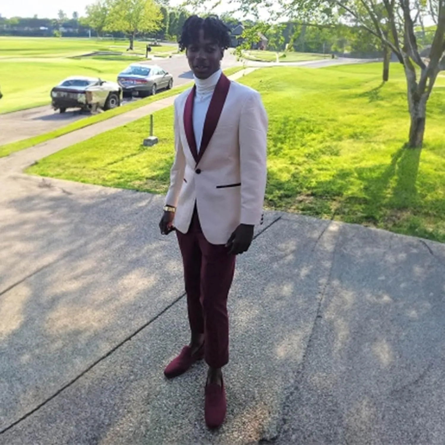 Mens Suits Prom Wedding Suits for Men White Pant Suit Set Classic Fit 2 Piece One Button Men's Suits
