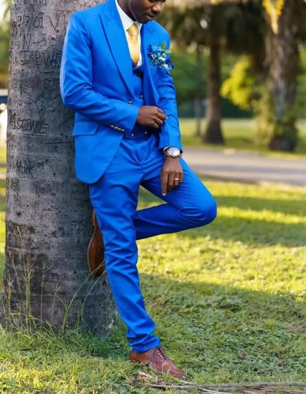 Men's Suits Slim Fit 3 Piece Suits for Men Double Breasted Suit Gold Button Blazer Wedding Suits Jacket Vest & Pants Set