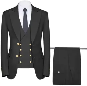 Men's Suits Slim Fit 3 Piece Suits for Men Double Breasted Suit Gold Button Blazer Wedding Suits Jacket Vest & Pants Set