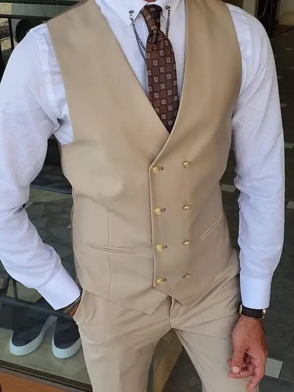 Men's Suits Slim Fit 3 Piece Suits for Men Double Breasted Suit Gold Button Blazer Wedding Suits Jacket Vest & Pants Set