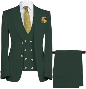 Men's Suits Slim Fit 3 Piece Suits for Men Double Breasted Suit Gold Button Blazer Wedding Suits Jacket Vest & Pants Set