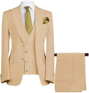 Men's Suits Slim Fit 3 Piece Suits for Men Double Breasted Suit Gold Button Blazer Wedding Suits Jacket Vest & Pants Set