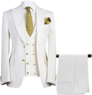 Men's Suits Slim Fit 3 Piece Suits for Men Double Breasted Suit Gold Button Blazer Wedding Suits Jacket Vest & Pants Set