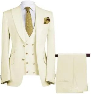 Men's Suits Slim Fit 3 Piece Suits for Men Double Breasted Suit Gold Button Blazer Wedding Suits Jacket Vest & Pants Set