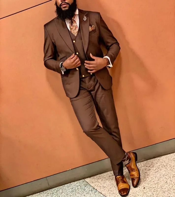 Men's Suits Slim Fit 3 Piece Suits for Men Double Breasted Suit Gold Button Blazer Wedding Suits Jacket Vest & Pants Set