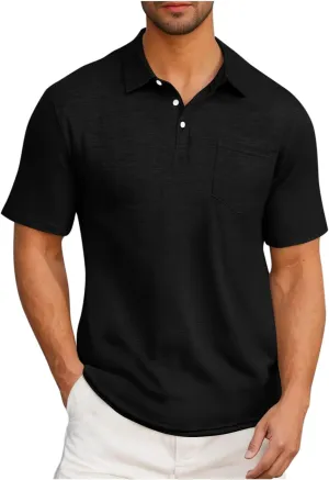 Mens Summer Shirts Casual Short Sleeve Performance Golf T-Shirt Basic 3 Button Up Collared Tee Tops with Pocket
