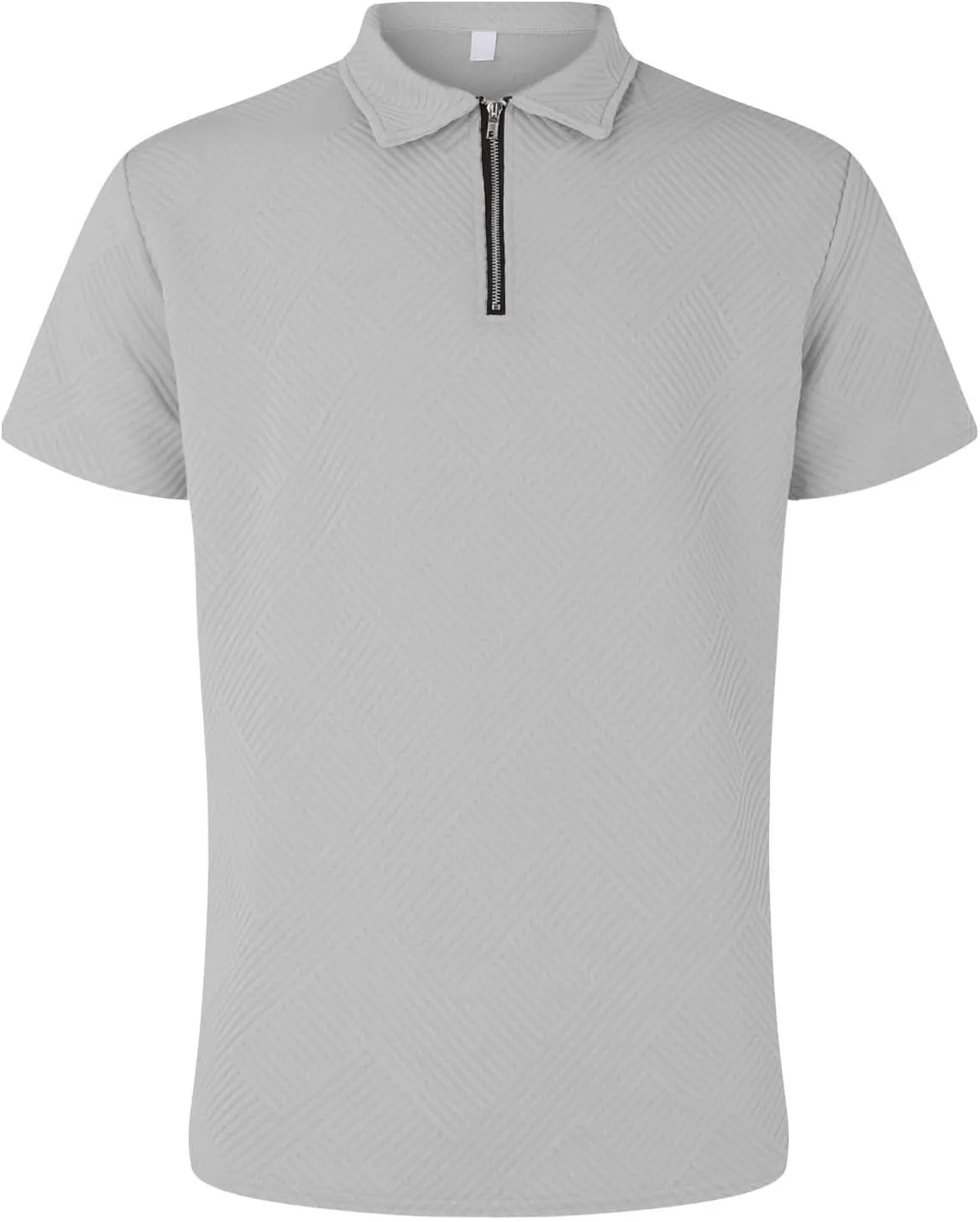 Men's Textured Polo Shirt Short Sleeve Zip Up Collar Business Casual Loungewear Solid Color Quick Dry Travel Office Blouse