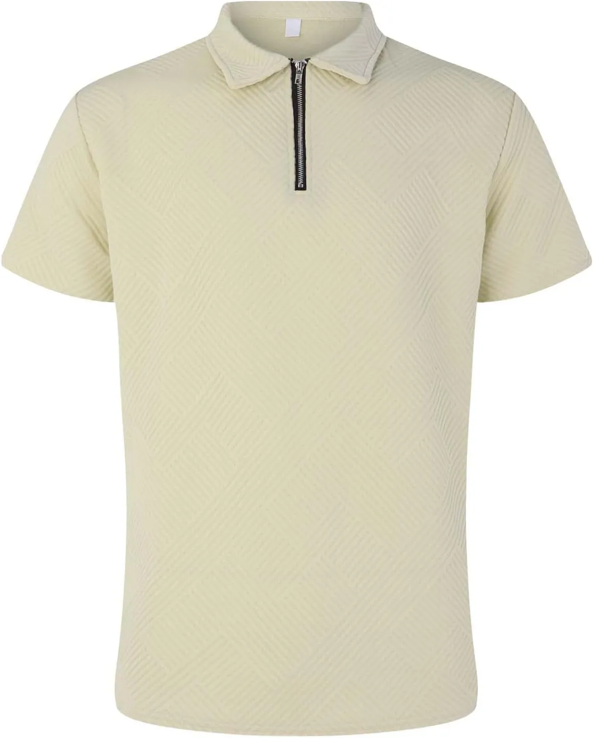 Men's Textured Polo Shirt Short Sleeve Zip Up Collar Business Casual Loungewear Solid Color Quick Dry Travel Office Blouse