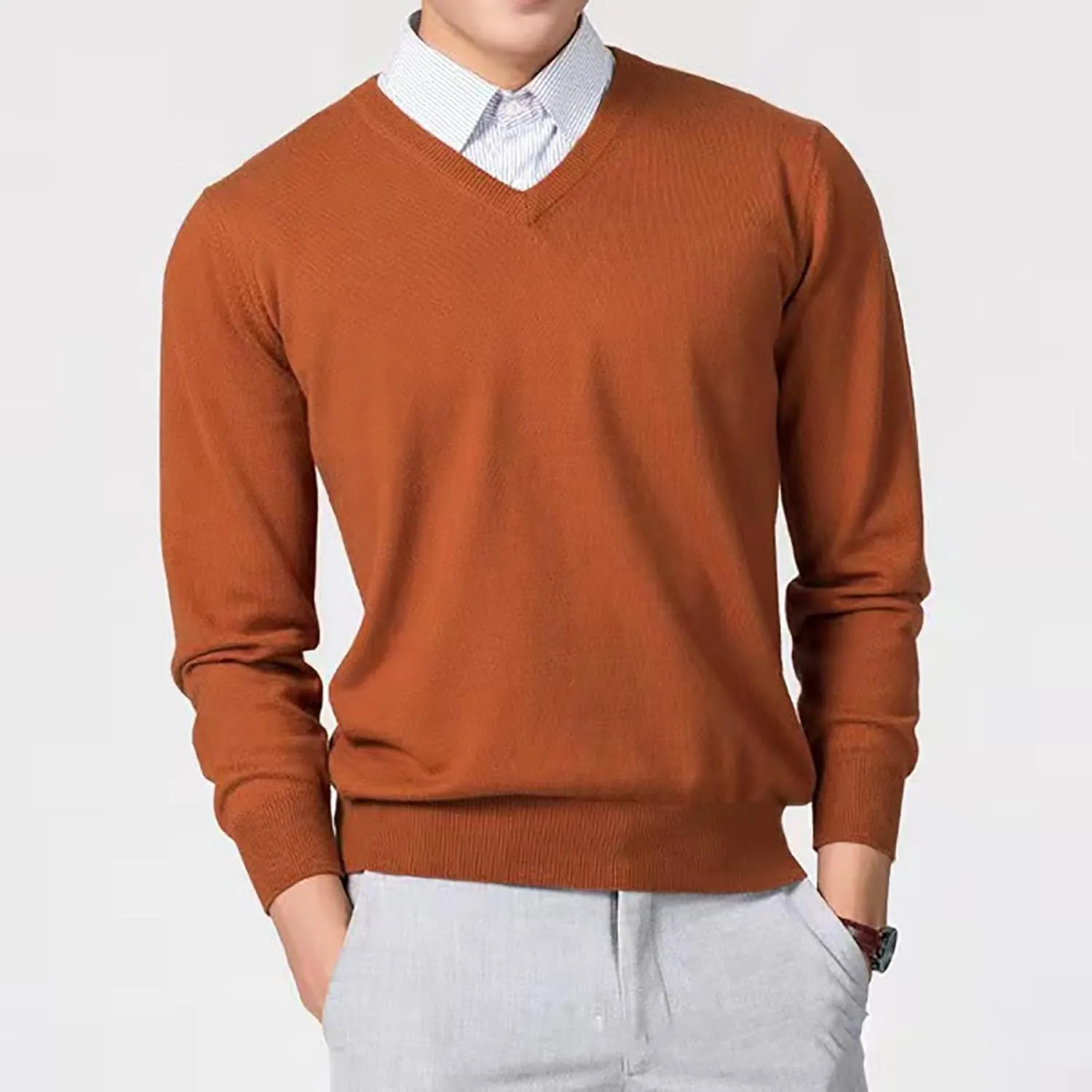Mens V Neck Pullover Sweaters 2023 Fashion Cassual Sweatshirts Classic Fit Fine Cotton V-Neck Sweaters