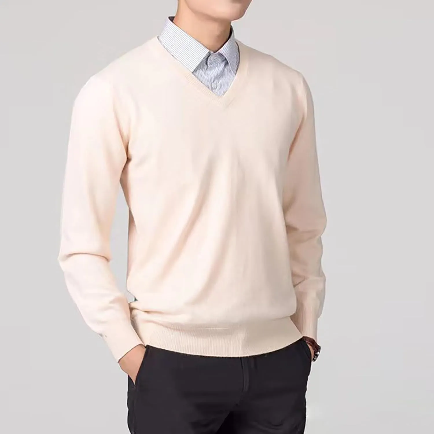 Mens V Neck Pullover Sweaters 2023 Fashion Cassual Sweatshirts Classic Fit Fine Cotton V-Neck Sweaters