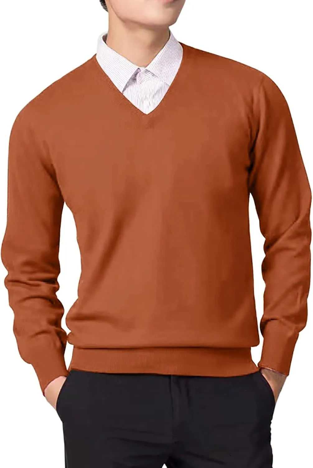 Mens V Neck Pullover Sweaters 2023 Fashion Cassual Sweatshirts Classic Fit Fine Cotton V-Neck Sweaters