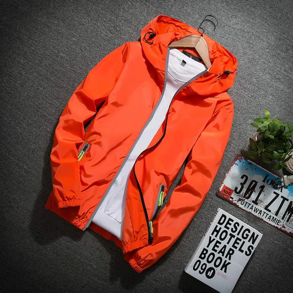 Mens Winter Jacket Mens Casual Jacket Casual Size Hoodie Reflective Zipper Outdoor Sport Coat