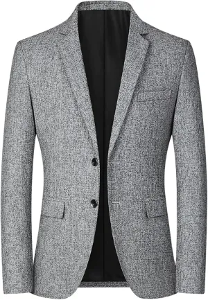 Mens Wool Blend Blazer Jacket Notch Lapel Two Button Suit Blazer Slim Round Hem Pocket Small Suit Casual Jacket