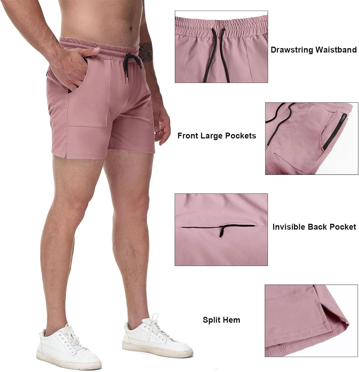 Mens Workout Shorts Lightweight Slim Gym Shorts 5 Inch Quick Dry Athletic Running Shorts