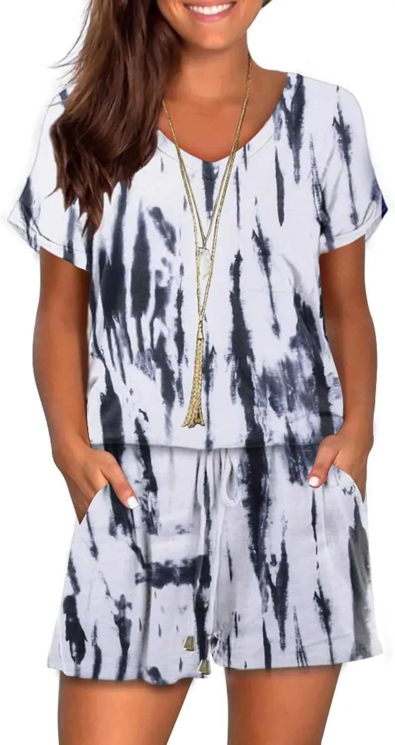 Mokayee Womens Summer Cute Front Tie Short Jumpsuits Rompers with Pockets