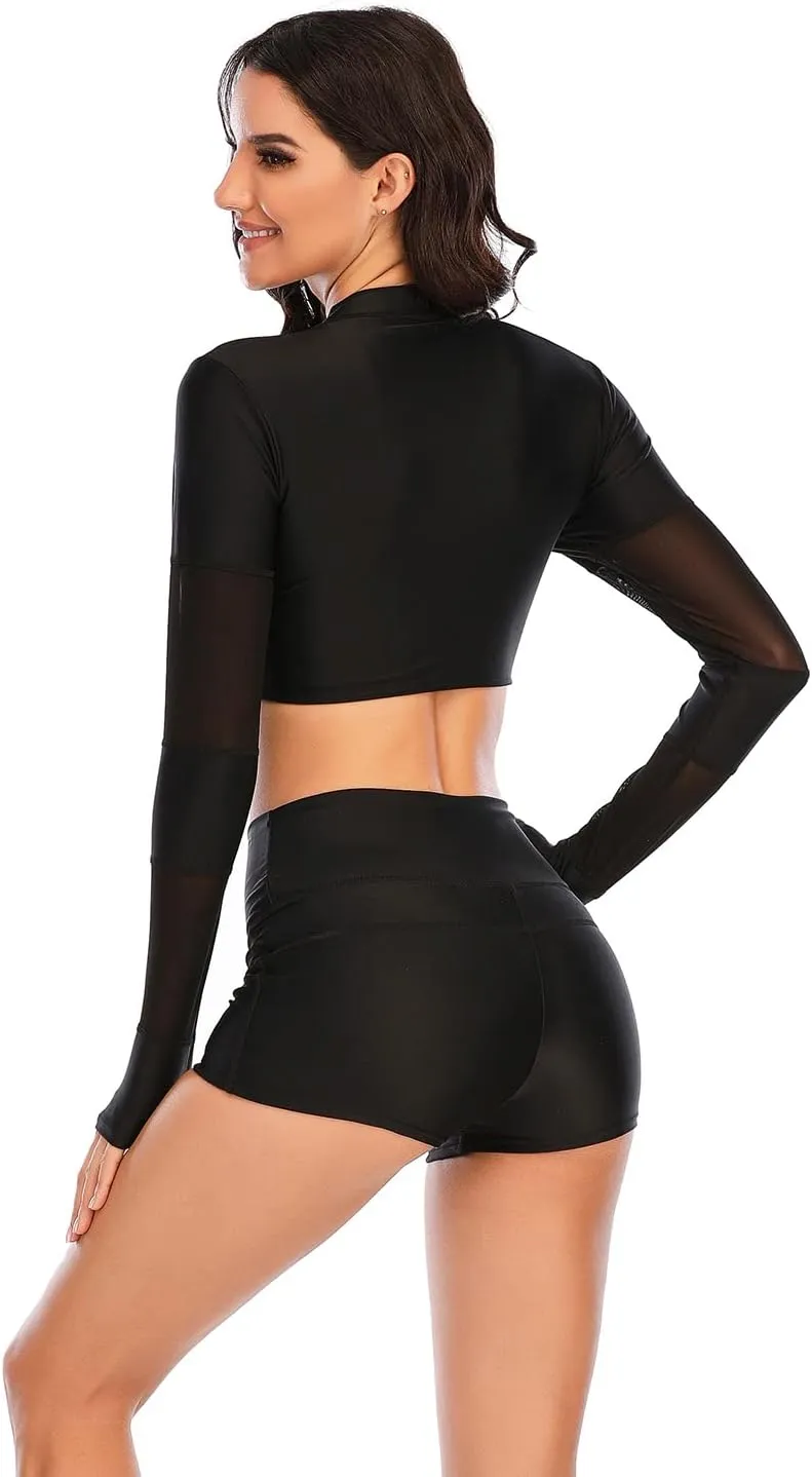 NESY Womems Swimsuits Long Sleeve Two Piece Rash Guard UV Protection Crop Top Bathing Suits