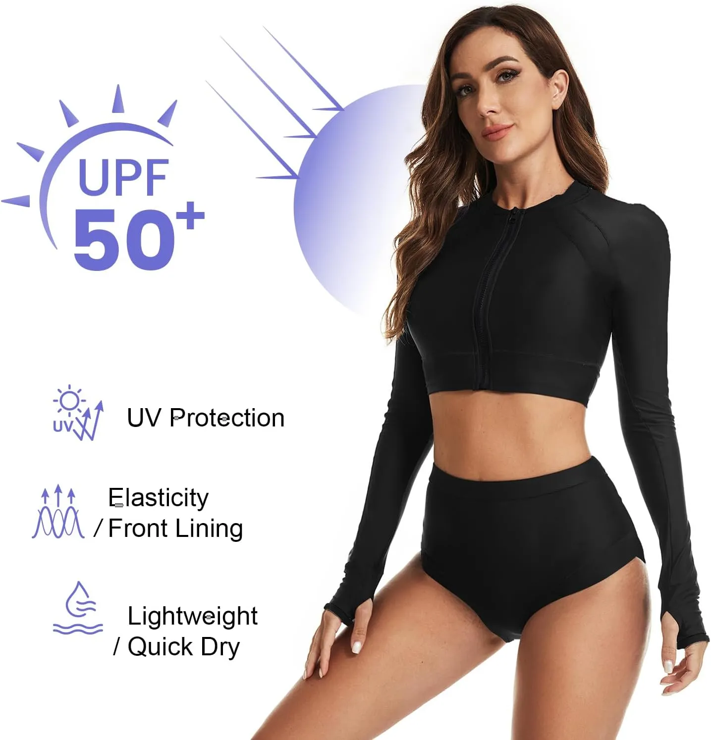 NESY Womems Swimsuits Long Sleeve Two Piece Rash Guard UV Protection Crop Top Bathing Suits