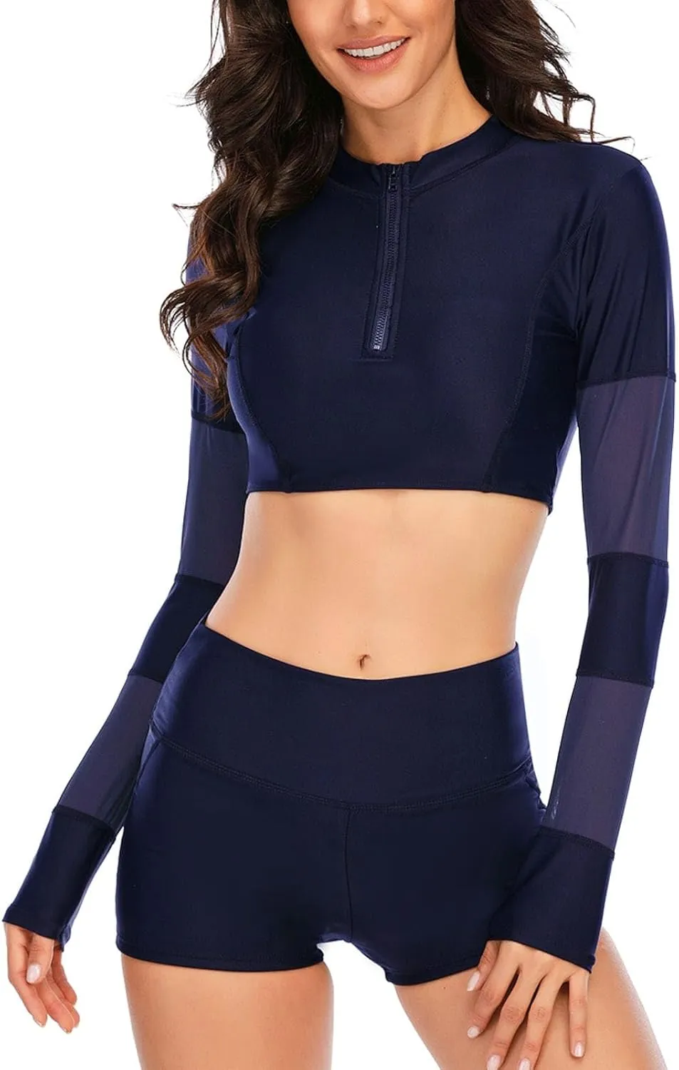 NESY Womems Swimsuits Long Sleeve Two Piece Rash Guard UV Protection Crop Top Bathing Suits