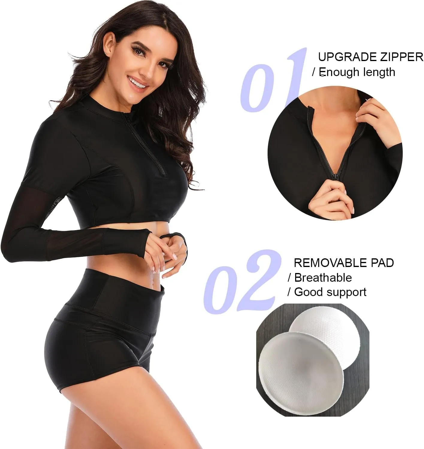 NESY Womems Swimsuits Long Sleeve Two Piece Rash Guard UV Protection Crop Top Bathing Suits