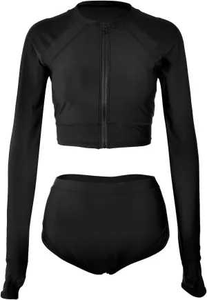 NESY Womems Swimsuits Long Sleeve Two Piece Rash Guard UV Protection Crop Top Bathing Suits