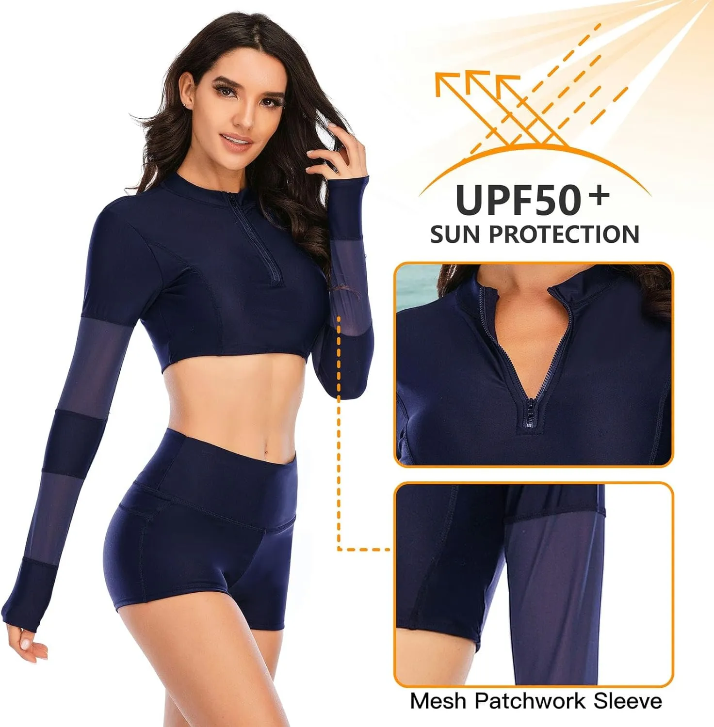 NESY Womems Swimsuits Long Sleeve Two Piece Rash Guard UV Protection Crop Top Bathing Suits