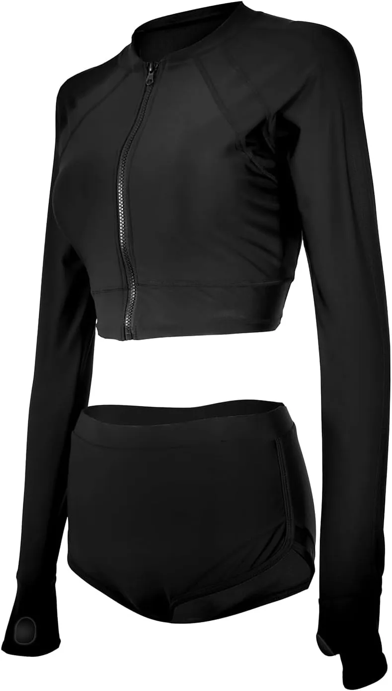 NESY Womems Swimsuits Long Sleeve Two Piece Rash Guard UV Protection Crop Top Bathing Suits