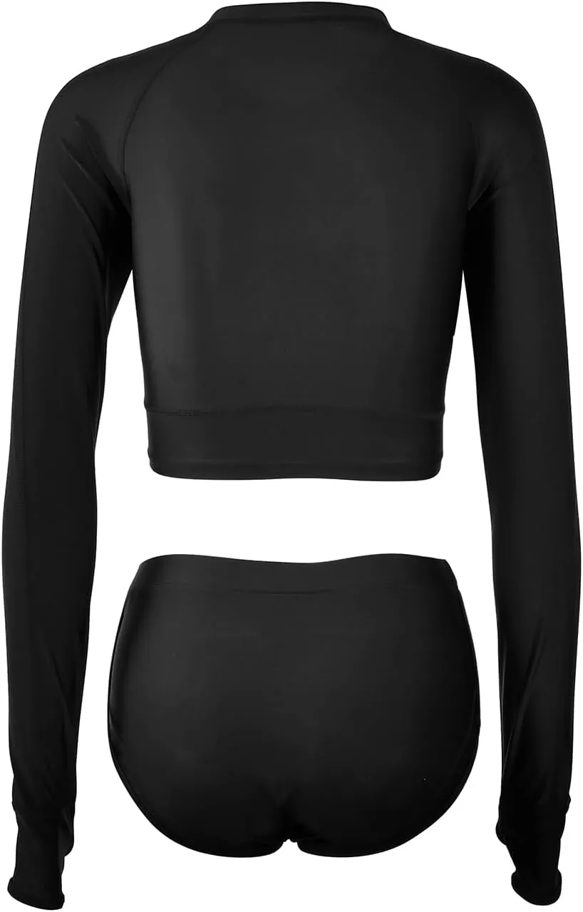 NESY Womems Swimsuits Long Sleeve Two Piece Rash Guard UV Protection Crop Top Bathing Suits