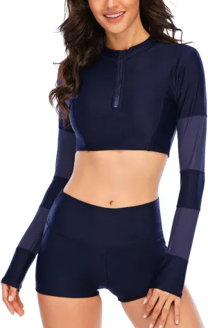 NESY Womems Swimsuits Long Sleeve Two Piece Rash Guard UV Protection Crop Top Bathing Suits