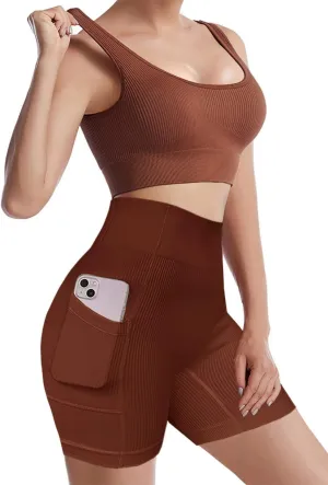 niyokki Workout Sets for Women Seamless Crop Tops Leggings Matching 2 Pieces Outfits Two Piece Yoga Workout Outfits