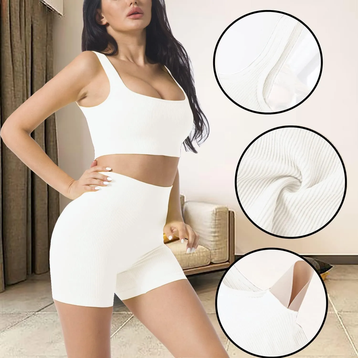 niyokki Workout Sets for Women Seamless Crop Tops Leggings Matching 2 Pieces Outfits Two Piece Yoga Workout Outfits
