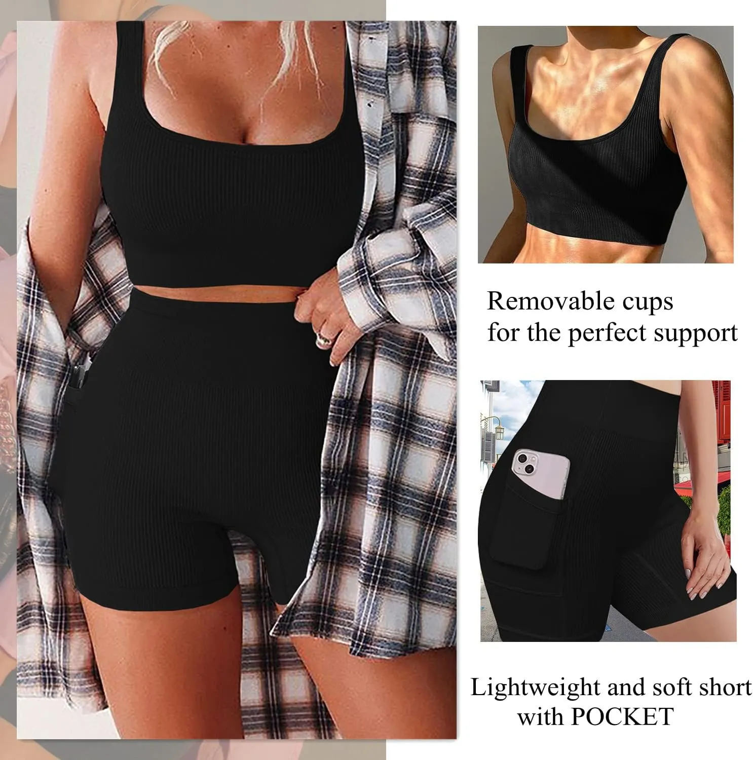 niyokki Workout Sets for Women Seamless Crop Tops Leggings Matching 2 Pieces Outfits Two Piece Yoga Workout Outfits