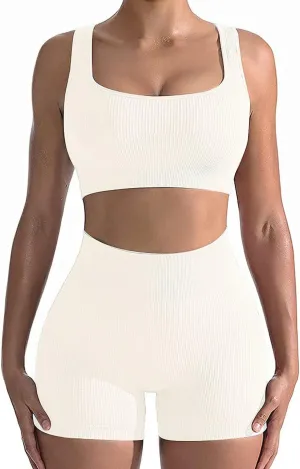 niyokki Workout Sets for Women Seamless Crop Tops Leggings Matching 2 Pieces Outfits Two Piece Yoga Workout Outfits