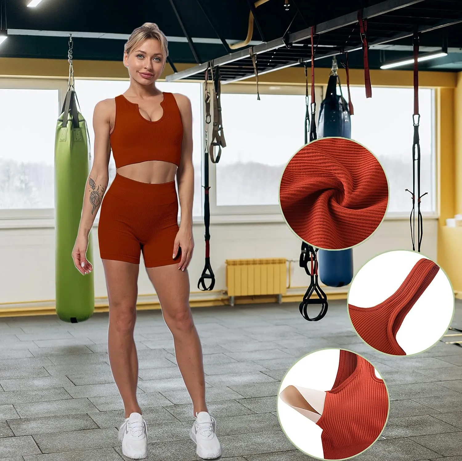 niyokki Workout Sets for Women Seamless Crop Tops Leggings Matching 2 Pieces Outfits Two Piece Yoga Workout Outfits