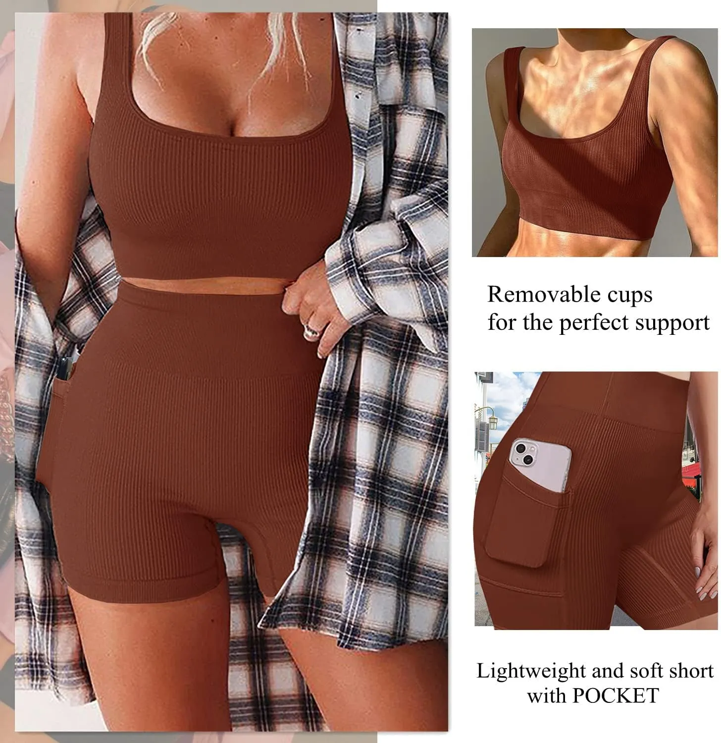 niyokki Workout Sets for Women Seamless Crop Tops Leggings Matching 2 Pieces Outfits Two Piece Yoga Workout Outfits